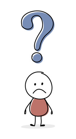Sad stickman with question mark symbol. Vectorのイラスト素材