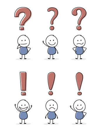 Collection of funny stickman with question mark and exclamation mark icon. Vectorのイラスト素材