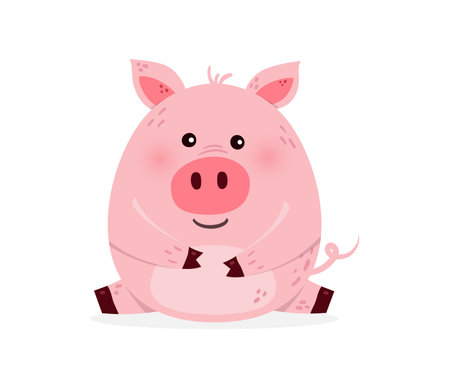 Funny pig on a white background. Design of a cute animal character. Vector illustrationのイラスト素材
