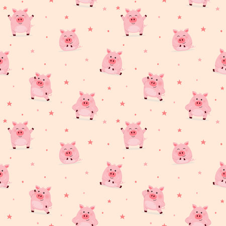 Background with funny pigs. Design of a seamless pattern for kids. Vector illustrationのイラスト素材