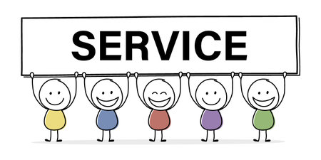 Concept of smiley stickman with text on a board - service. Vectorのイラスト素材