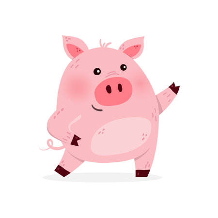 Dancing pig on a white background. Design of a cute animal character. Vector illustrationのイラスト素材