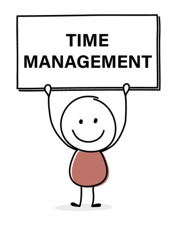 Smiley cartoon businessman with text on a board - time management. Vectorのイラスト素材