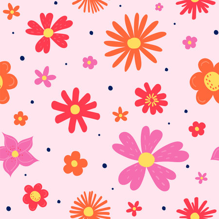 Floral seamless pattern. Spring background with blowing flowers. Vector illustrationのイラスト素材