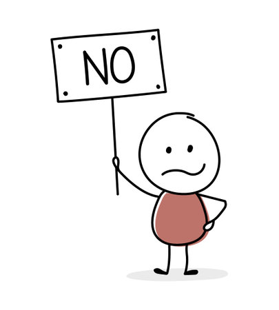 Unhappy stickman with text on a board - no. Business concept. Vectorのイラスト素材