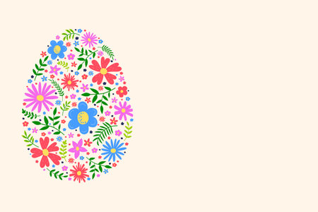 Easter background. Concept of Easter egg with flowers. Vector illustrationのイラスト素材