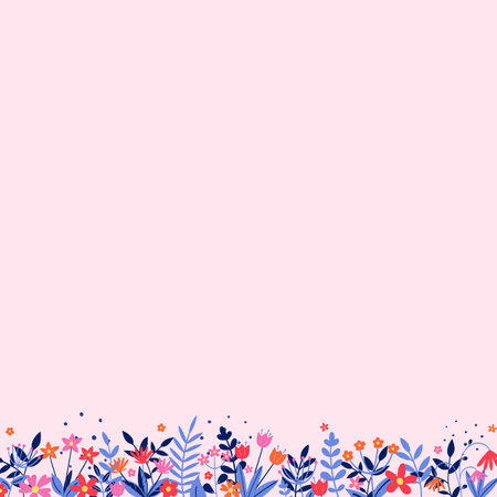Spring background. Floral card with colourful blooming flower and leaves. Vector illustrationのイラスト素材
