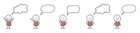 Funny stickman with empty speech bubbles. Vectorのイラスト素材