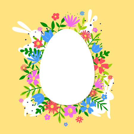 Floral Easter egg background. Hand drawn Easter decoration with bunnies. Vector illustrationのイラスト素材
