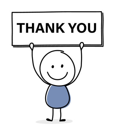 Happy stickman with text on a board - thank you. Vectorのイラスト素材
