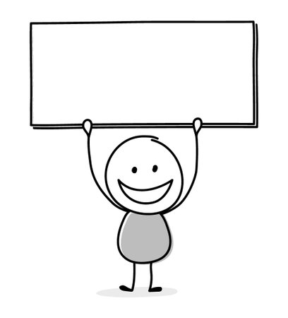 Happy cartoon businessman with empty plate icon. Vectorのイラスト素材