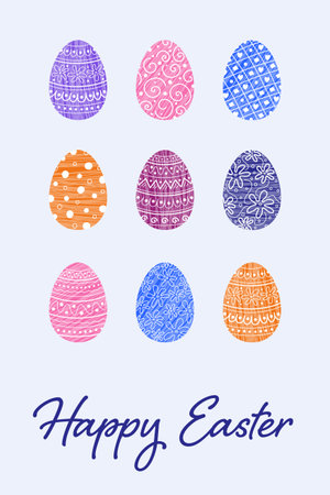 Easter greeting card. Background with painted eggs pattern. Vector illustrationのイラスト素材
