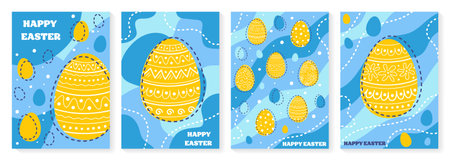 Hand drawn Easter egg. Abstract Easter greeting card set in cartoon style. Vector illustrationのイラスト素材