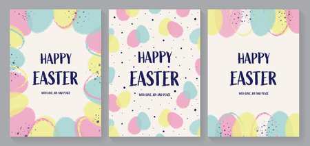 Happy Easter greeting card set. Vector illustrationのイラスト素材