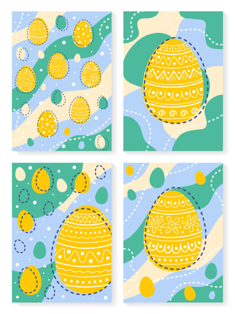 Easter egg with decoration. Background set in cartoon style. Vector illustrationのイラスト素材