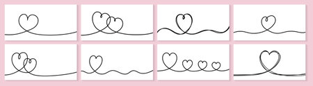 Collection of backgrounds with hand drawn hearts in line art style. Design for Valentine's Day, Mother's Day and Women's Day. Vector illustrationのイラスト素材