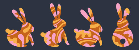 Colorful Easter bunny icon set. Abstract rabbit silhouettes. Vector illustrationのイラスト素材