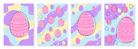 Easter egg with decoration. Background set in cartoon style. Vector illustrationのイラスト素材
