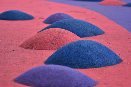 Public city park playground bumps for children leisure activities in autumn . Playground equipment.