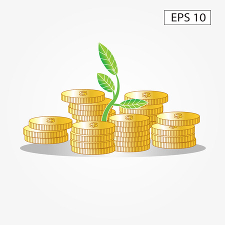 plant growing out of gold coins isolatedのイラスト素材