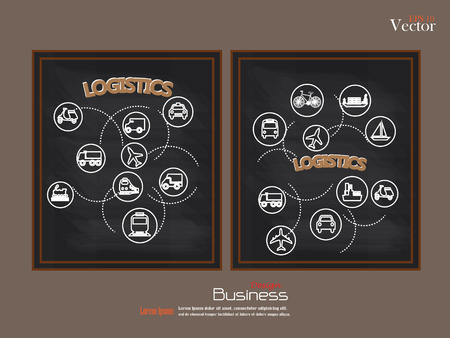 Transport icons.transportation on chalkboard.transportation .logistics.logistic icon.vector illustration.のイラスト素材