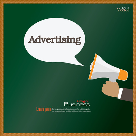 Hand holding megaphone with  Advertising word on chalkboard.promotion background.vector illustration.のイラスト素材
