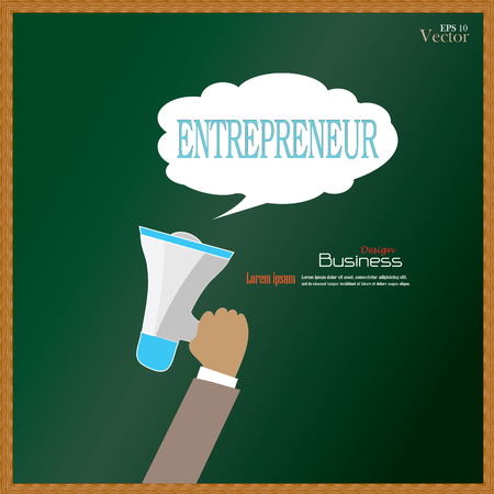 Hand holding megaphone with  entrepreneur word on chalkboard.promotion background.vector illustration.のイラスト素材