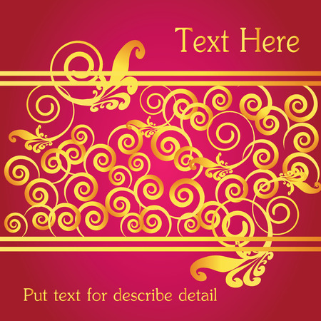 Golden design with floral and spiral pattern on red,abstract background vectorのイラスト素材