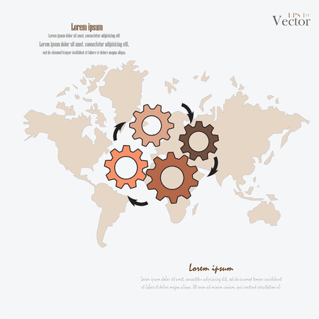 gear icon vector,business concept.gear with  man on world map background.vector illustrationのイラスト素材