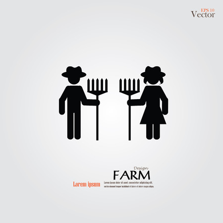 farmer icon.male and female farmer with rake.vector illustration.のイラスト素材