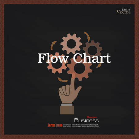 Flow chart concept.hand pointing flow chart with gear and arrow.vector illustration.のイラスト素材