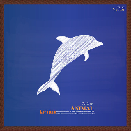 dolphin vector icon on chalkboard.dolphin.vector illustration.のイラスト素材