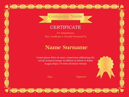 premium certificate template with additional and ribbon design elements,flowers design border.vector illustration.のイラスト素材