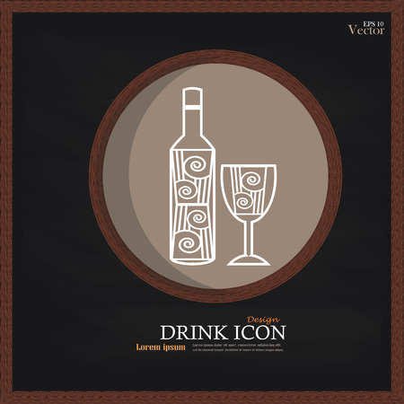 doodle Drink on chalkboard.doodle drink icon .alcohol.bottle and glass.drink.vector illustration.のイラスト素材
