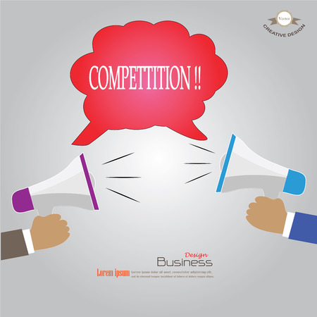 Hand holding megaphone with  compettitive word.announcement background.vector illustration.のイラスト素材