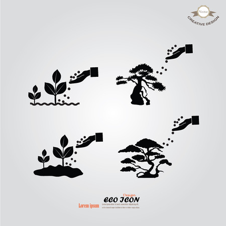 hand giving fertilizer to plant.fertilizer plant.eco concept.vector illustration.のイラスト素材