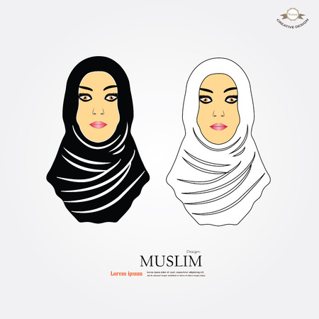 Muslim woman  icon with hijab. Asian muslim traditional  hijab.islam woman sign.vector illustration.のイラスト素材