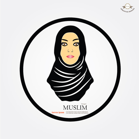 Muslim woman  icon with hijab. Asian muslim traditional  hijab.islam woman sign.vector illustration.のイラスト素材