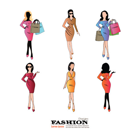 Woman with shopping bags.working woman.vector illustration.のイラスト素材