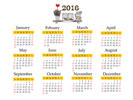 Calendar 2016.template business calendar 2016 with design in coffee bar.vector illustration.のイラスト素材