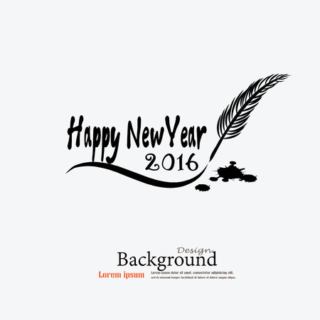 Happy new year 2016.Happy new year greeting with   feather  and ink. Vector illustration.のイラスト素材