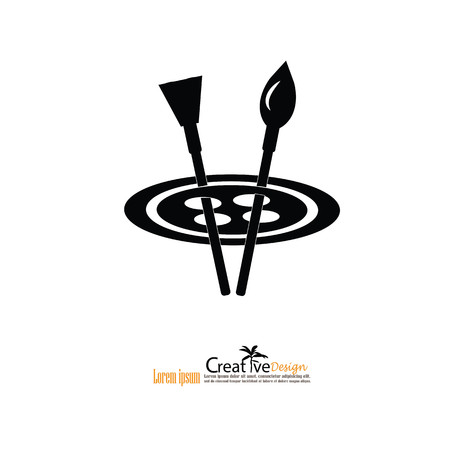 Paint brush icon.color dish and brush.vector illustration.のイラスト素材