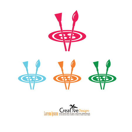 Paint brush icon.color dish and brush.vector illustration.のイラスト素材