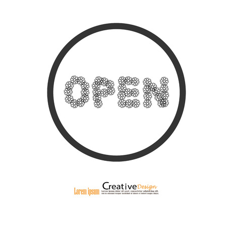 Doodle alphabet flowers.Hand drawn flowers. open word made of flowers.vector illustration.のイラスト素材