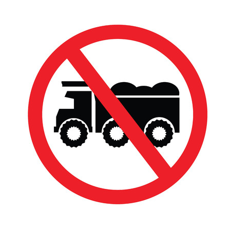 No dump truck. Prohibition sign for the vehicle in the area. Vector illustration.のイラスト素材