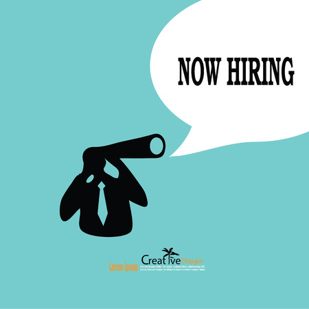 man with binoculars and hiring word.hiring concept.vector illustration.のイラスト素材