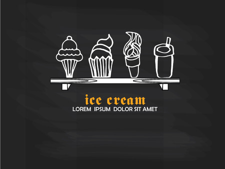 icecream hand-drawn on chalkboard.icecream doodle.vector illustration.のイラスト素材