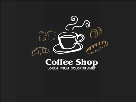Coffee and bakery hand-drawn on chalkboard.bakery  vector.のイラスト素材