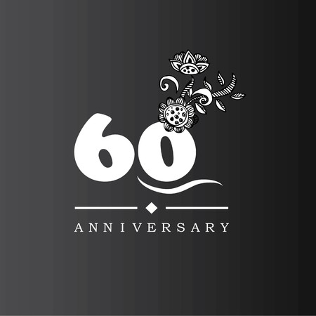 60 years anniversary with doodle flowers.vector illustration.eps10.のイラスト素材