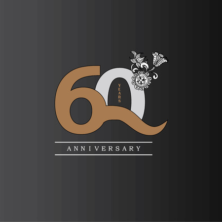 60 years anniversary with doodle flowers.vector illustration.eps10.のイラスト素材